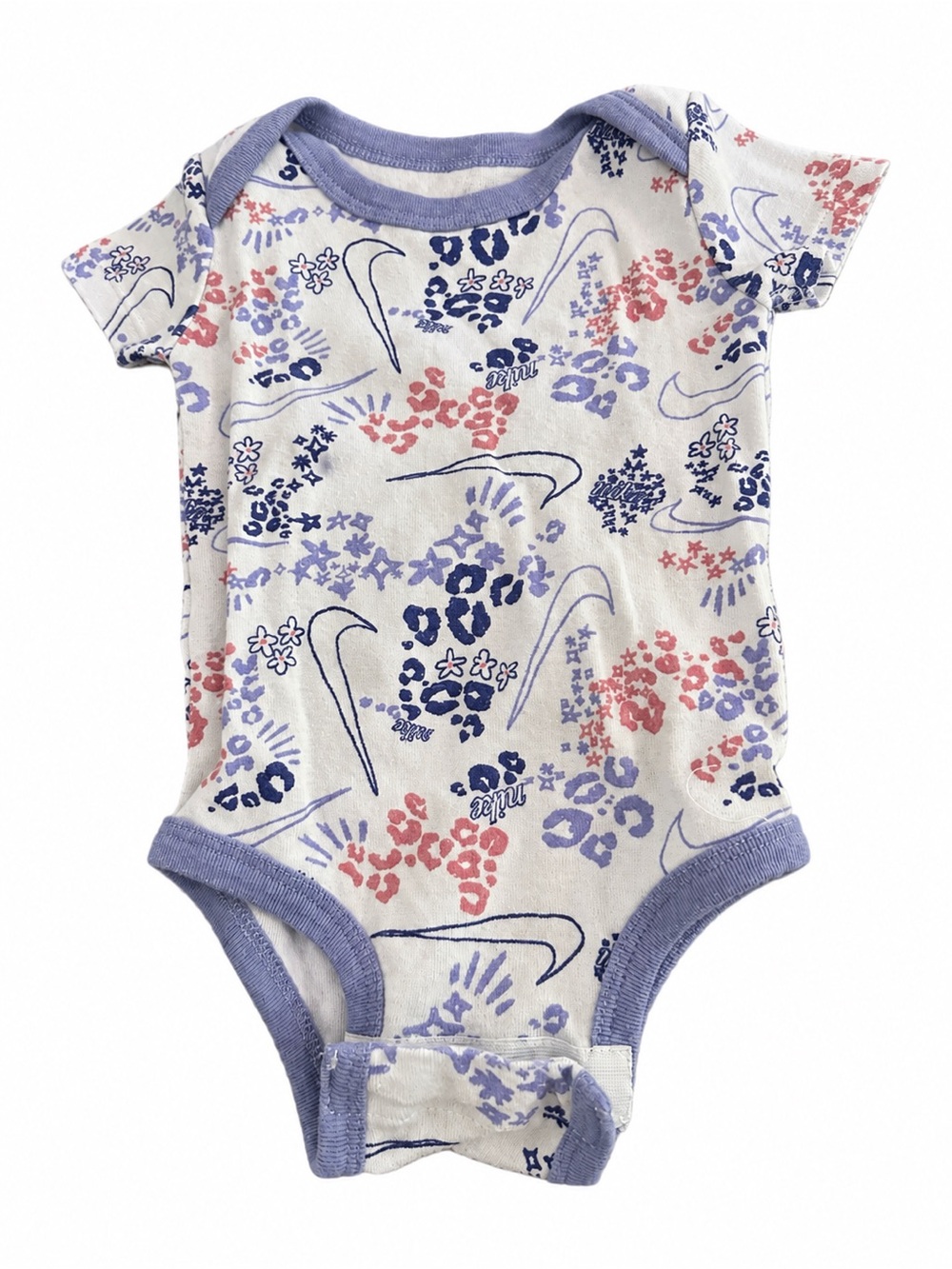 Nike Baby Girl Purple Swoosh & Animal Print Bodysuit 0–6M